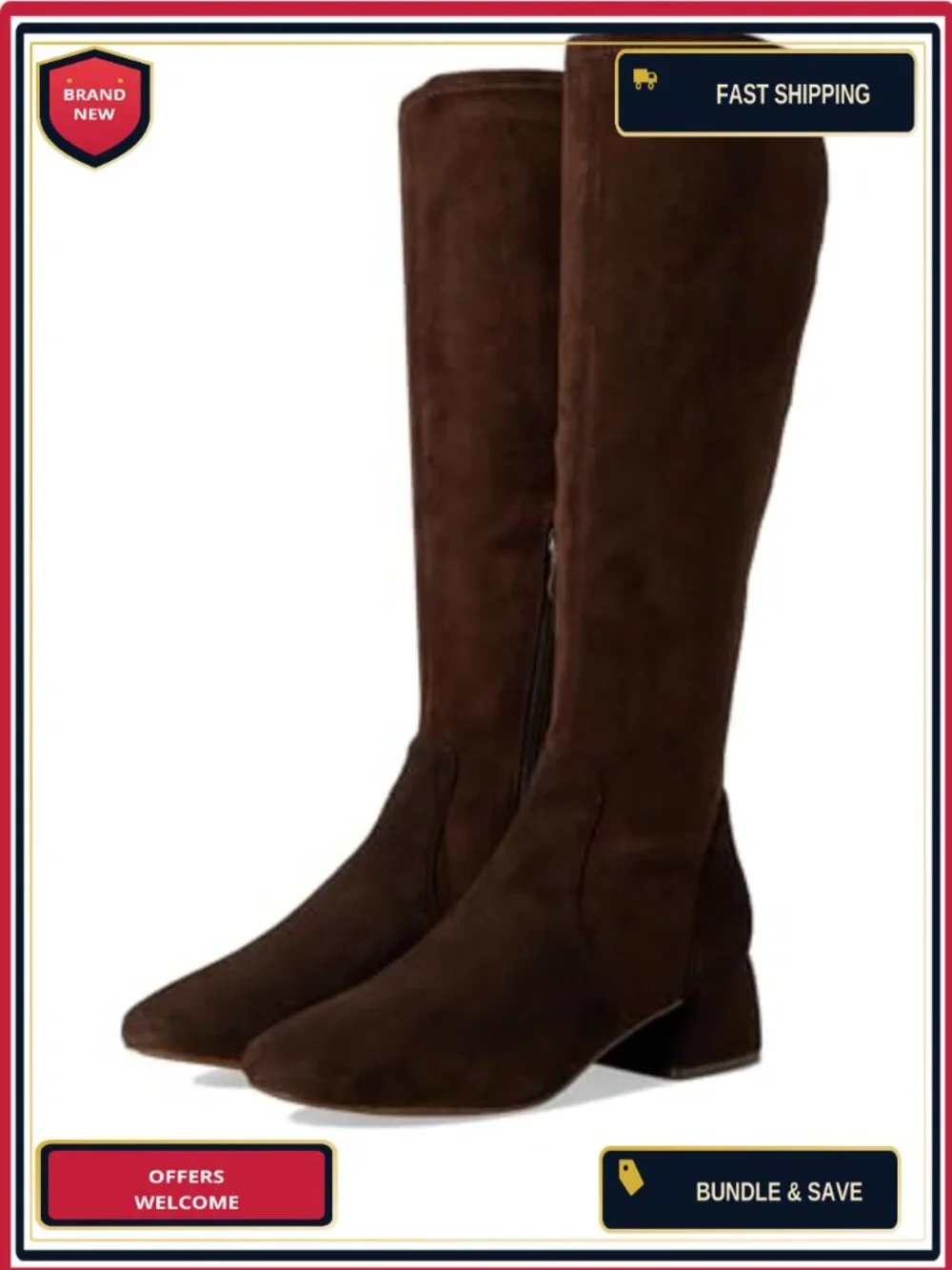 Knee High Suede Pull-On Stretch Boots Comfort Insole Block Heel